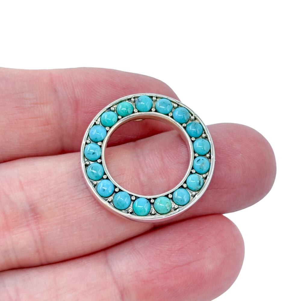 Vintage Sterling Silver 925 Turquoise Circle Pendant